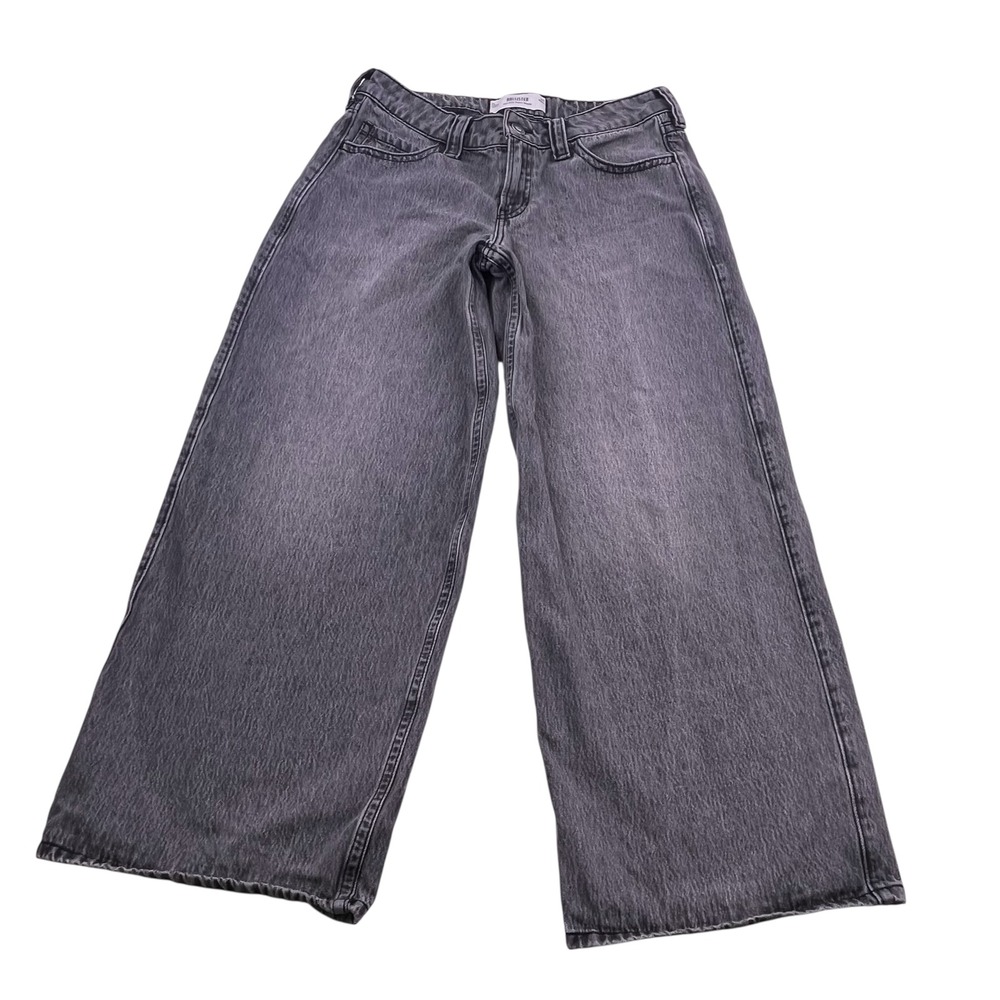 Hollister Low-Rise Super Baggy Jeans Grey Black Denim Wide Leg 8R W29 Regular